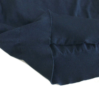 Hermes Summer Knit Sweater Top V-neck Border Short Sleeve XL Navy YM — view 5