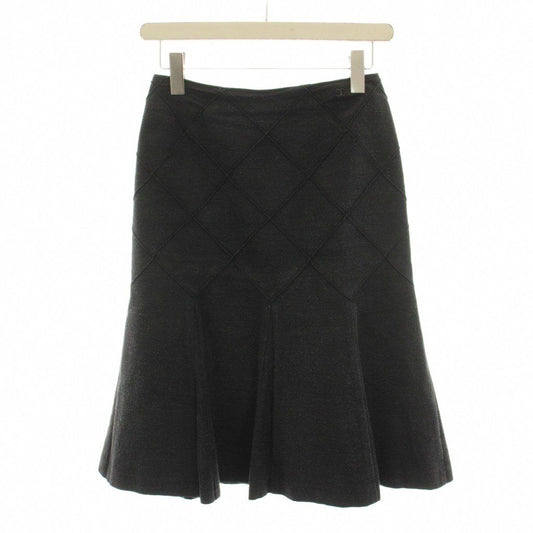 Chanel Silk Skirt Knee Length Flare Mermaid Silhouette CC Logo 34 Black Dark