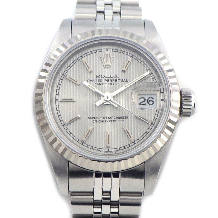 Rolex Watch Datejust Tapestry Silver Dial Date 18k White Gold SS Automatic