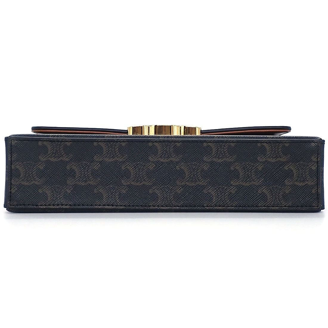 Celine Shoulder Bag Box Tan Triomphe Canvas Calfskin Gold — view 4