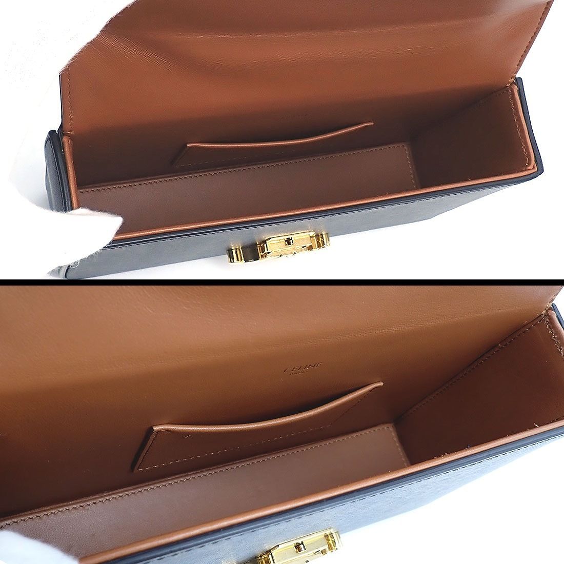 Celine Shoulder Bag Box Tan Triomphe Canvas Calfskin Gold — view 5