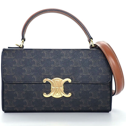Celine Shoulder Bag Box Tan Triomphe Canvas Calfskin Gold