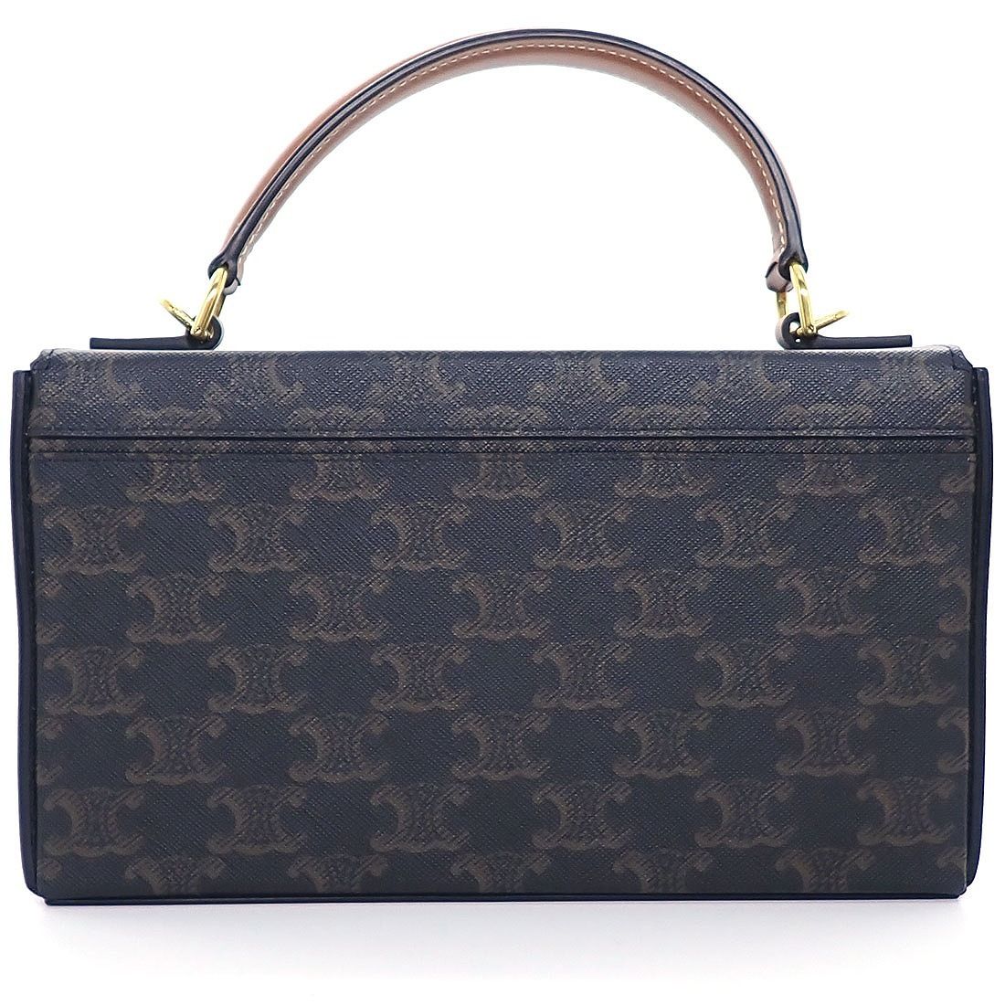 Celine Shoulder Bag Box Tan Triomphe Canvas Calfskin Gold — view 2