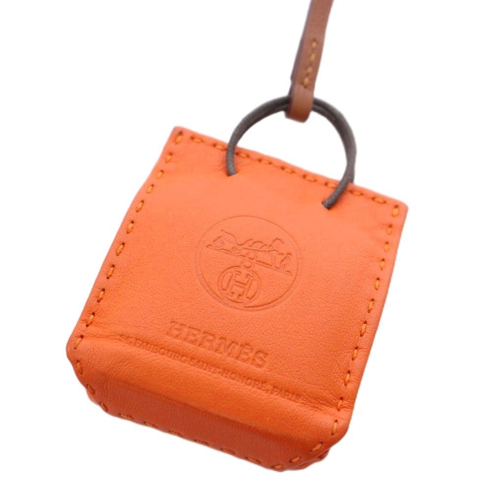 Hermes Sac Orange Key Holder Bag Charm Leather TK — view 2