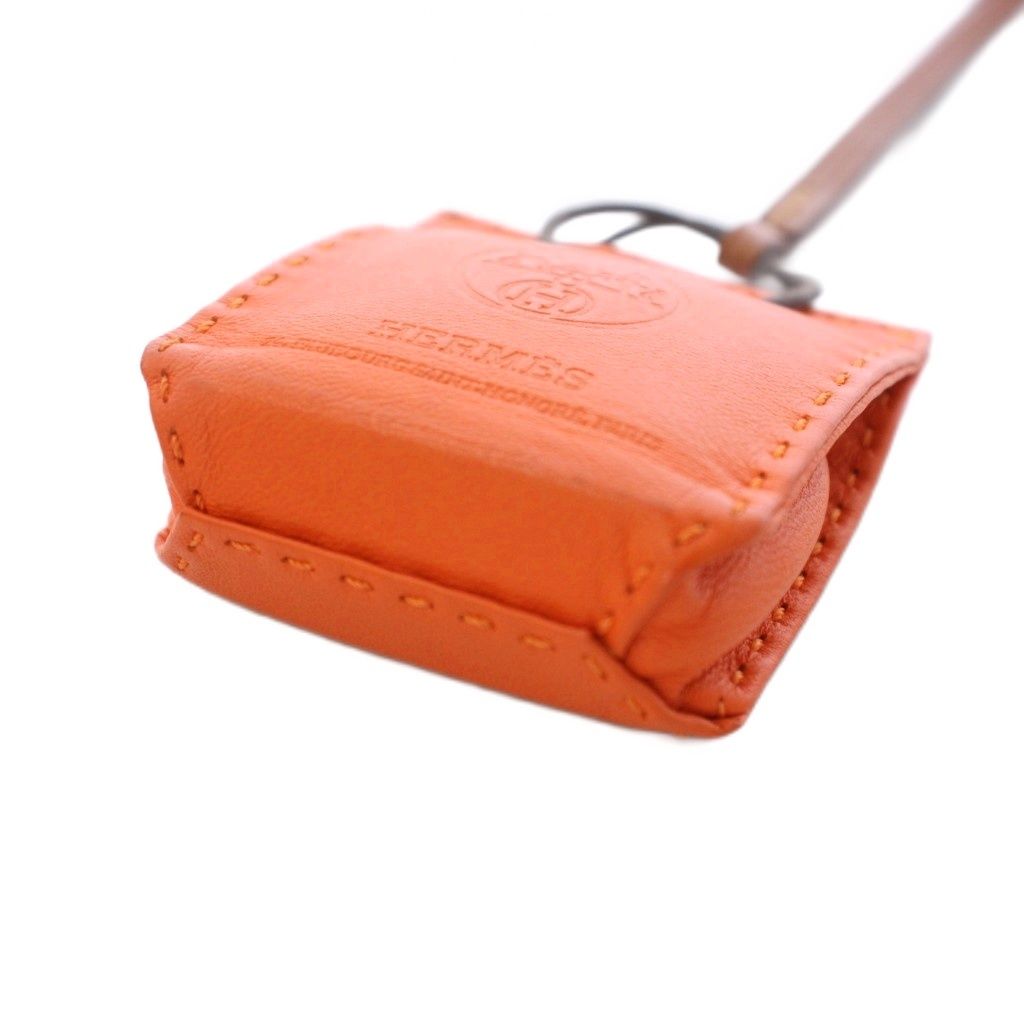 Hermes Sac Orange Key Holder Bag Charm Leather TK — view 6