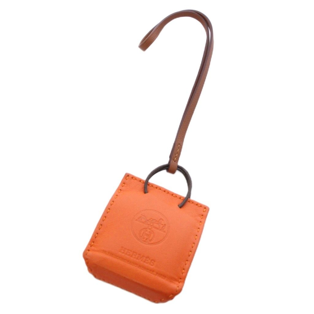 Hermes Sac Orange Key Holder Bag Charm Leather TK
