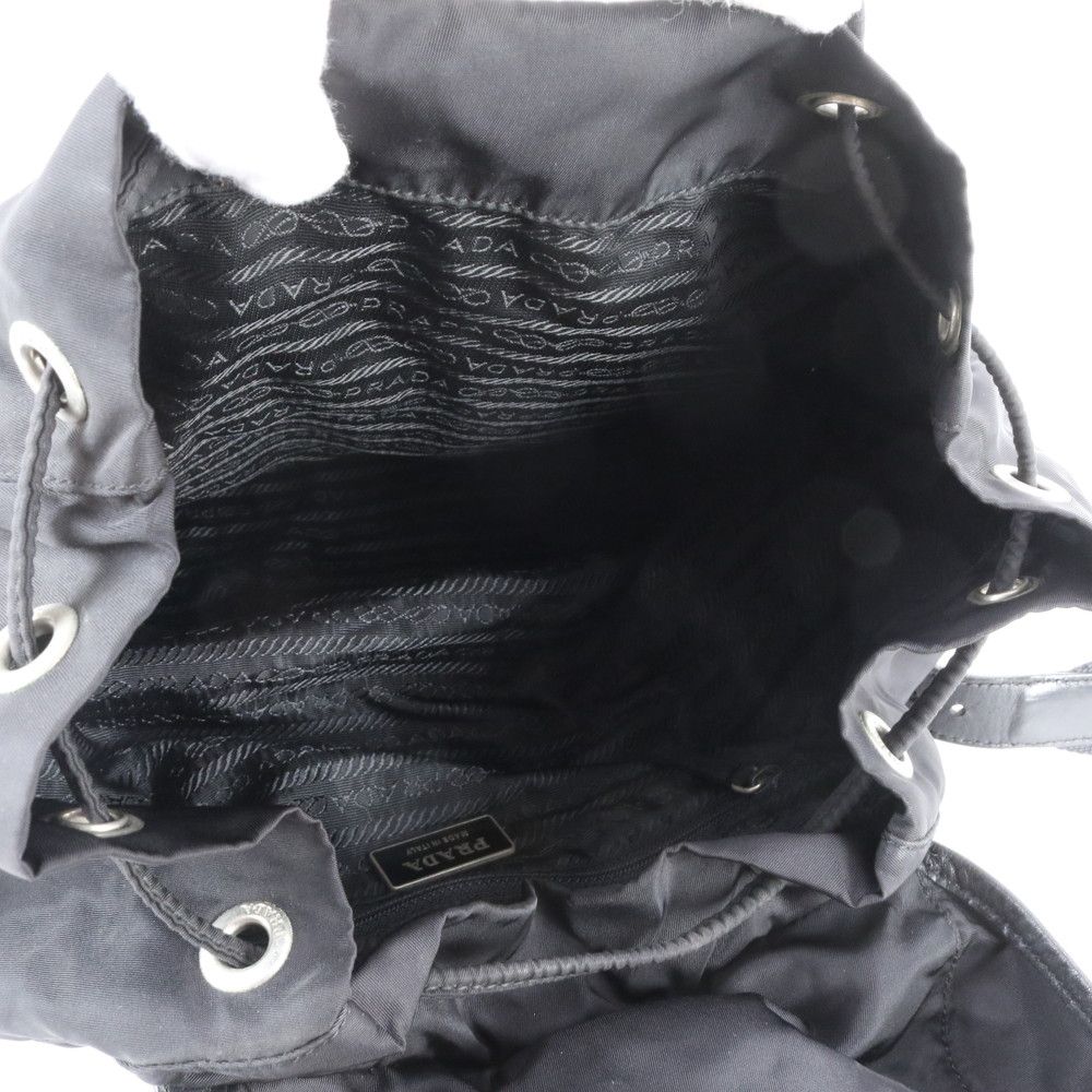 Prada Tessuto Nylon Triangle Logo Leather Backpack Black — view 7