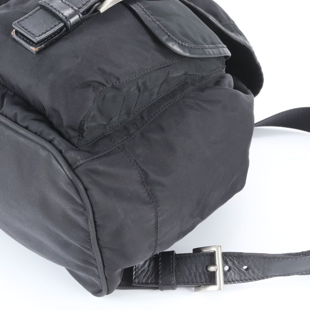 Prada Tessuto Nylon Triangle Logo Leather Backpack Black — view 4