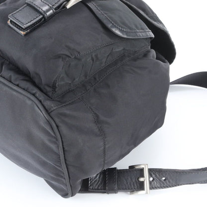 Prada Tessuto Nylon Triangle Logo Leather Backpack Black — view 4