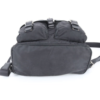 Prada Tessuto Nylon Triangle Logo Leather Backpack Black — view 5