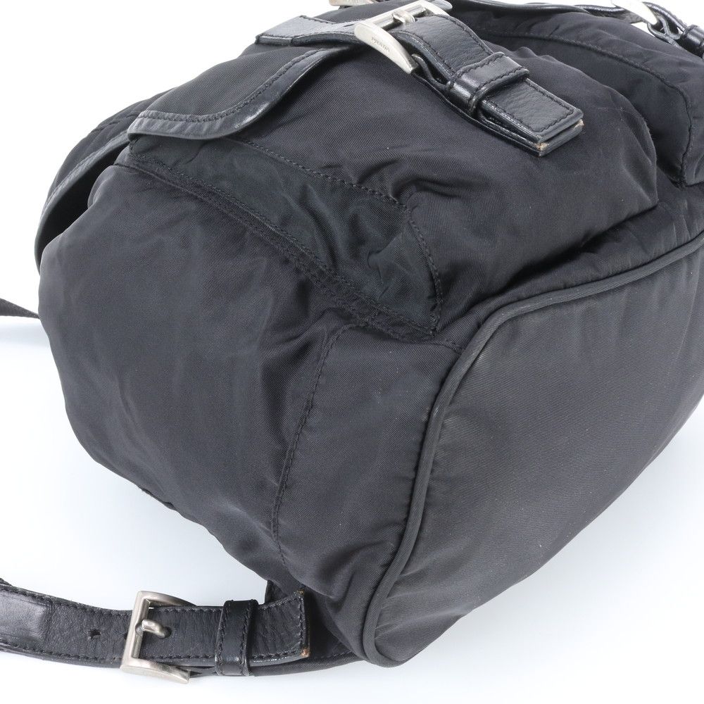 Prada Tessuto Nylon Triangle Logo Leather Backpack Black — view 6