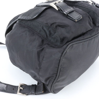 Prada Tessuto Nylon Triangle Logo Leather Backpack Black — view 6