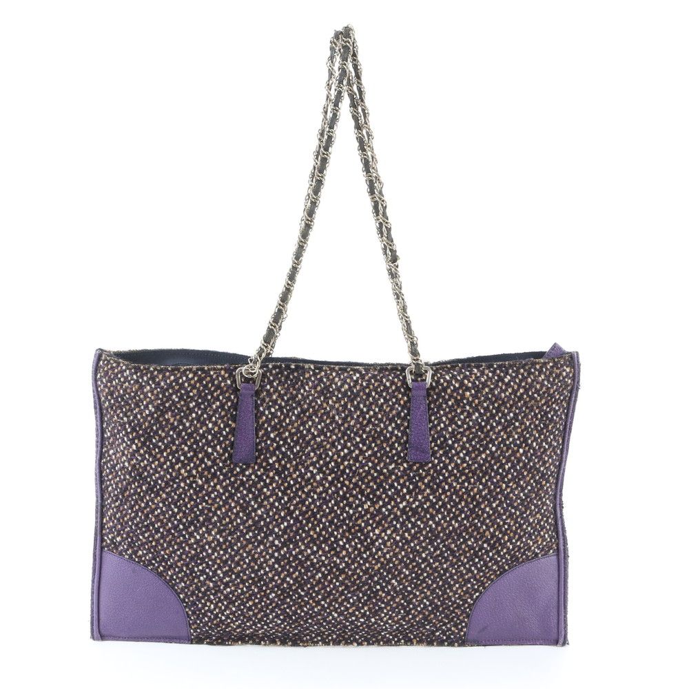 Prada Tweed Leather 2-Way Tote Crossbody Chain Shoulder Hand — view 3