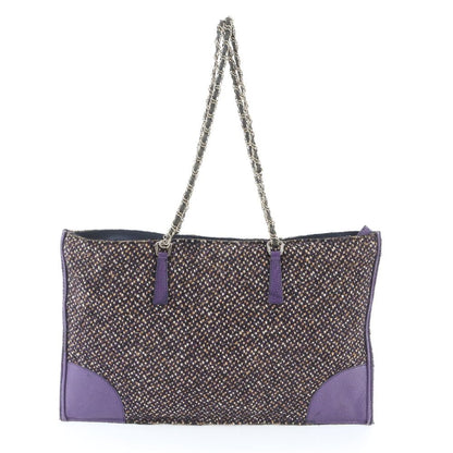 Prada Tweed Leather 2-Way Tote Crossbody Chain Shoulder Hand — view 3