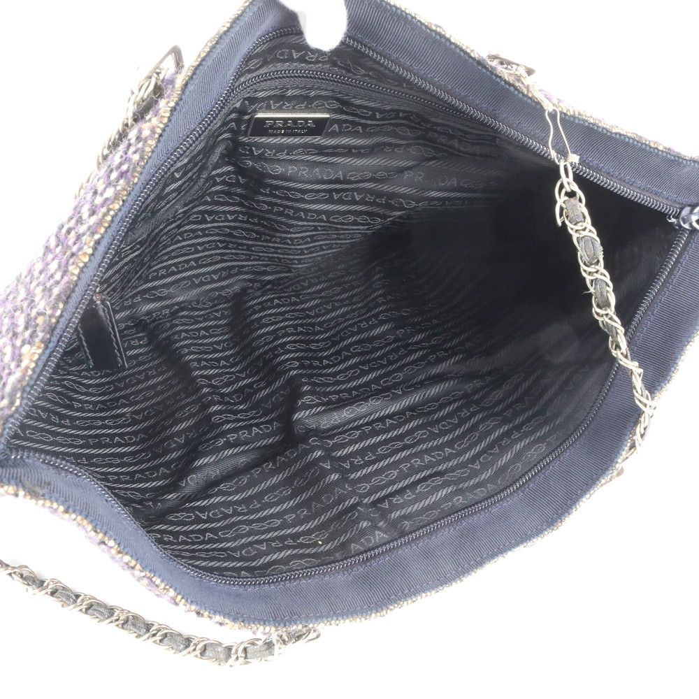 Prada Tweed Leather 2-Way Tote Crossbody Chain Shoulder Hand — view 7