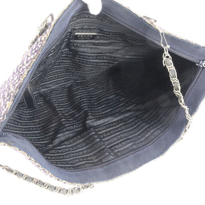 Prada Tweed Leather 2-Way Tote Crossbody Chain Shoulder Hand — view 7