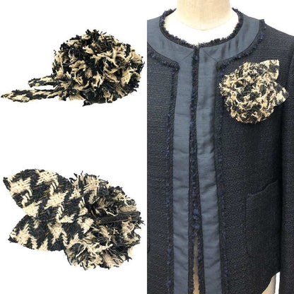 Chanel Camellia Corsage Brooch Tweed Black Ivory — view 2