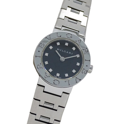 Bvlgari Watch Diamond Quartz Stainless Steel Silver Black Round Polished