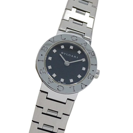 Bvlgari Watch Diamond Quartz Stainless Steel Silver Black Round Polished