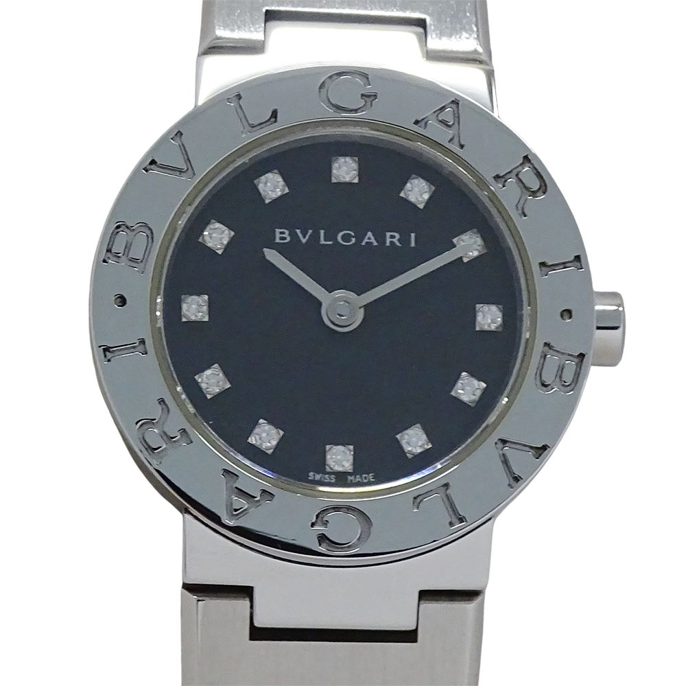 Bvlgari Watch Diamond Quartz Stainless Steel Silver Black Round Polished — view 2