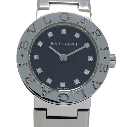 Bvlgari Watch Diamond Quartz Stainless Steel Silver Black Round Polished — view 2