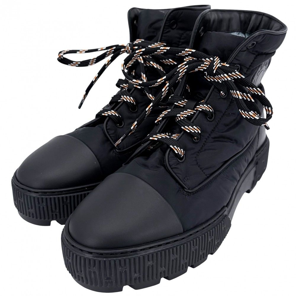 Hermes Boots Fresh Short Shoes 41.5 Nylon Leather Black Autumn Winter
