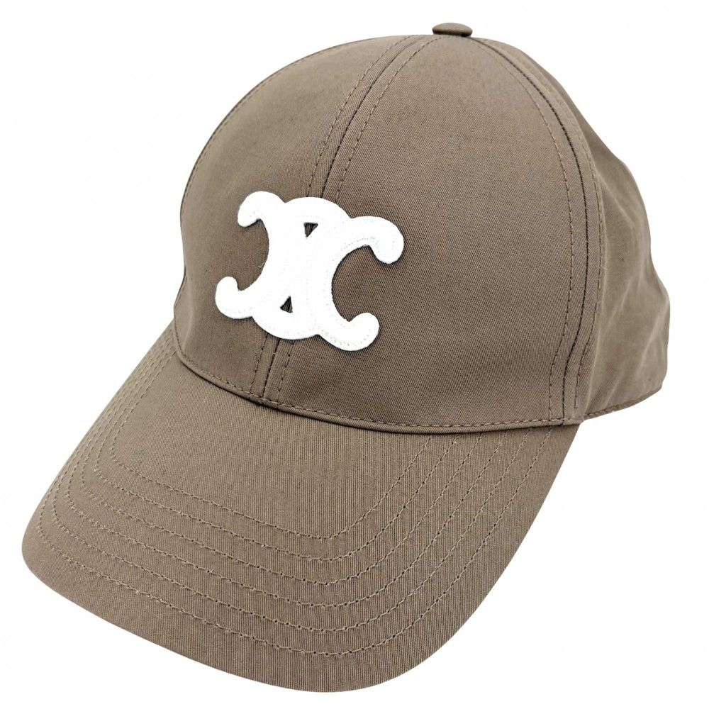 Celine Cap Triomphe Baseball Cap Logo S Hat Cotton Beige Gold