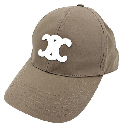 Celine Cap Triomphe Baseball Cap Logo S Hat Cotton Beige Gold