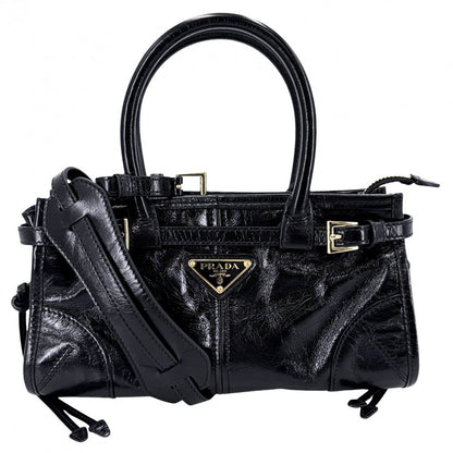 Prada 2-Way Boni Mini Shoulder Bag Crossbody Triangle Logo Tote Leather Black