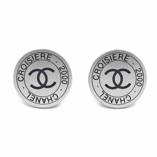Chanel CC Logo Earrings 00c Silver Black Metal