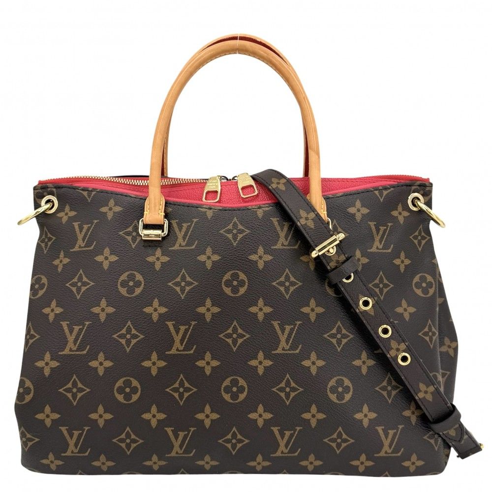 Louis Vuitton 2-Way Monogram Pallas Shoulder Bag Brown Red Gold