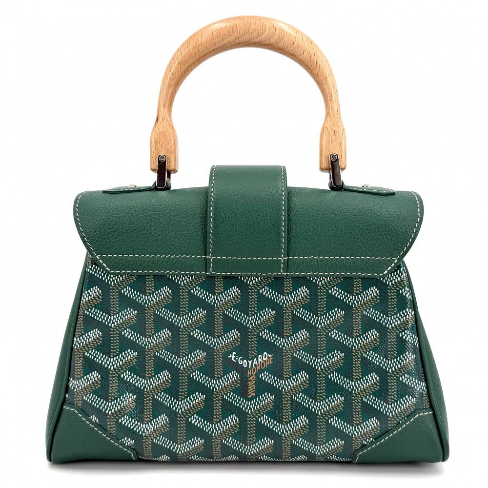 Goyard 2-Way Saigon Mini Shoulder Bag Crossbody Herringbone Leather Green Silver — view 2