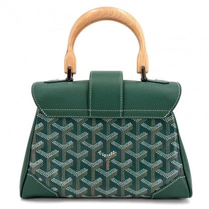 Goyard 2-Way Saigon Mini Shoulder Bag Crossbody Herringbone Leather Green Silver — view 2