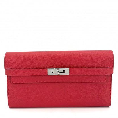 Hermes Wallet Kelly Flap Veau Epsom Red Silver