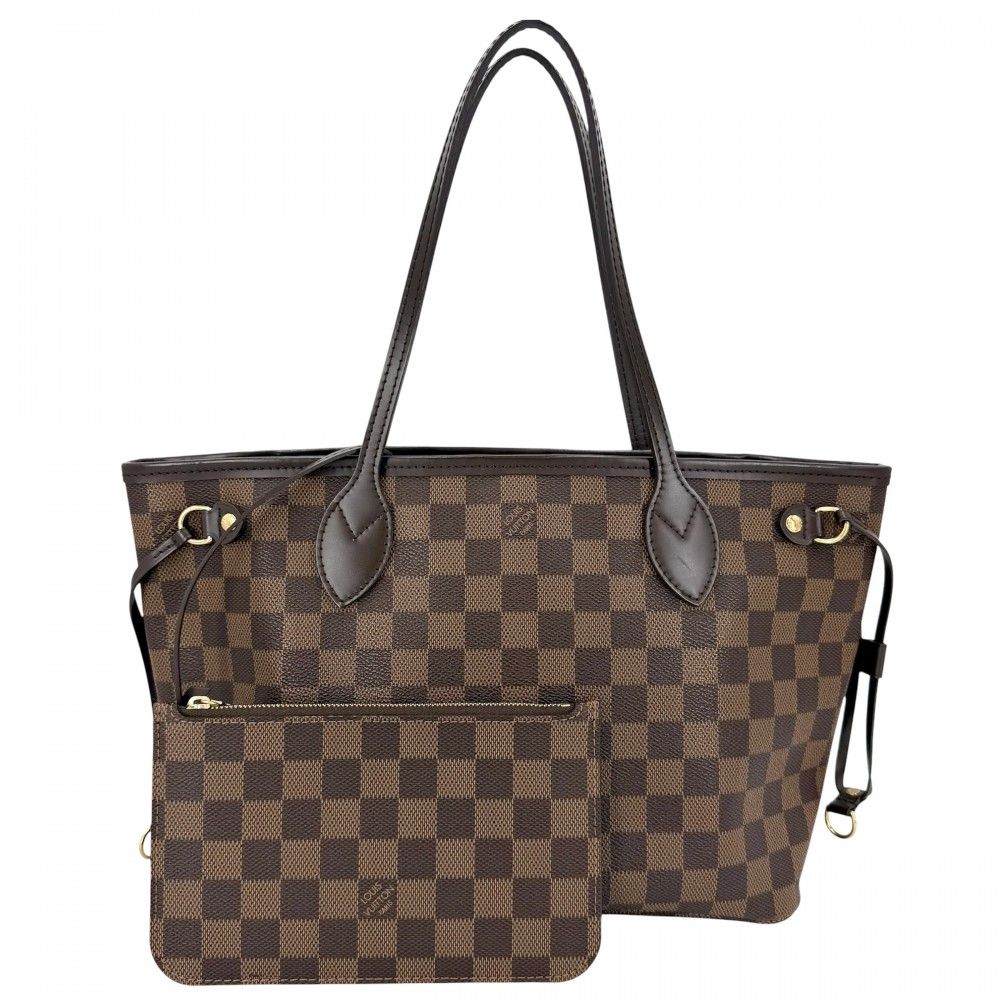 Louis Vuitton Tote Neverfull PM Handbag Shoulder Damier Canvas Brown Gold
