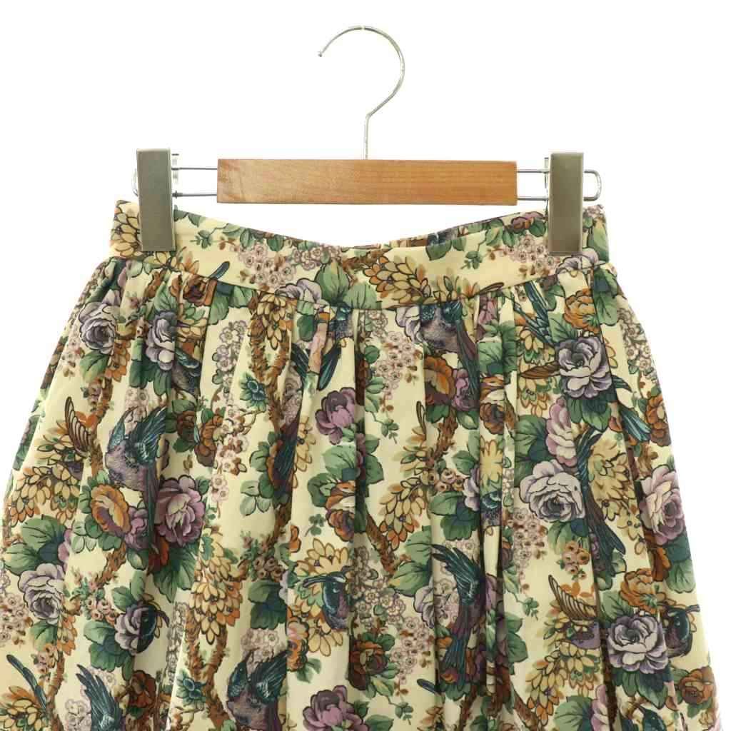 Miu Miu Miu Flower Skirt Flare Knee Length 36 Ivory Green — view 3