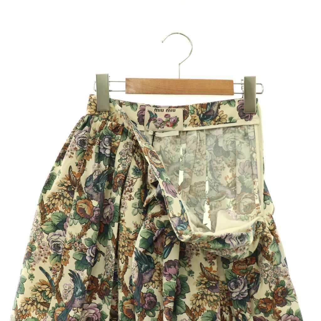 Miu Miu Miu Flower Skirt Flare Knee Length 36 Ivory Green — view 4