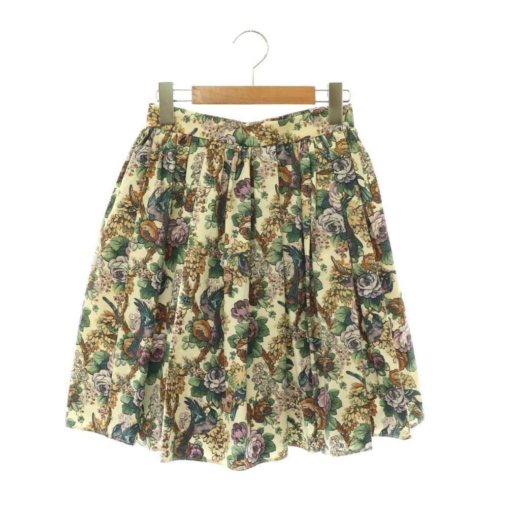 Miu Miu Miu Flower Skirt Flare Knee Length 36 Ivory Green