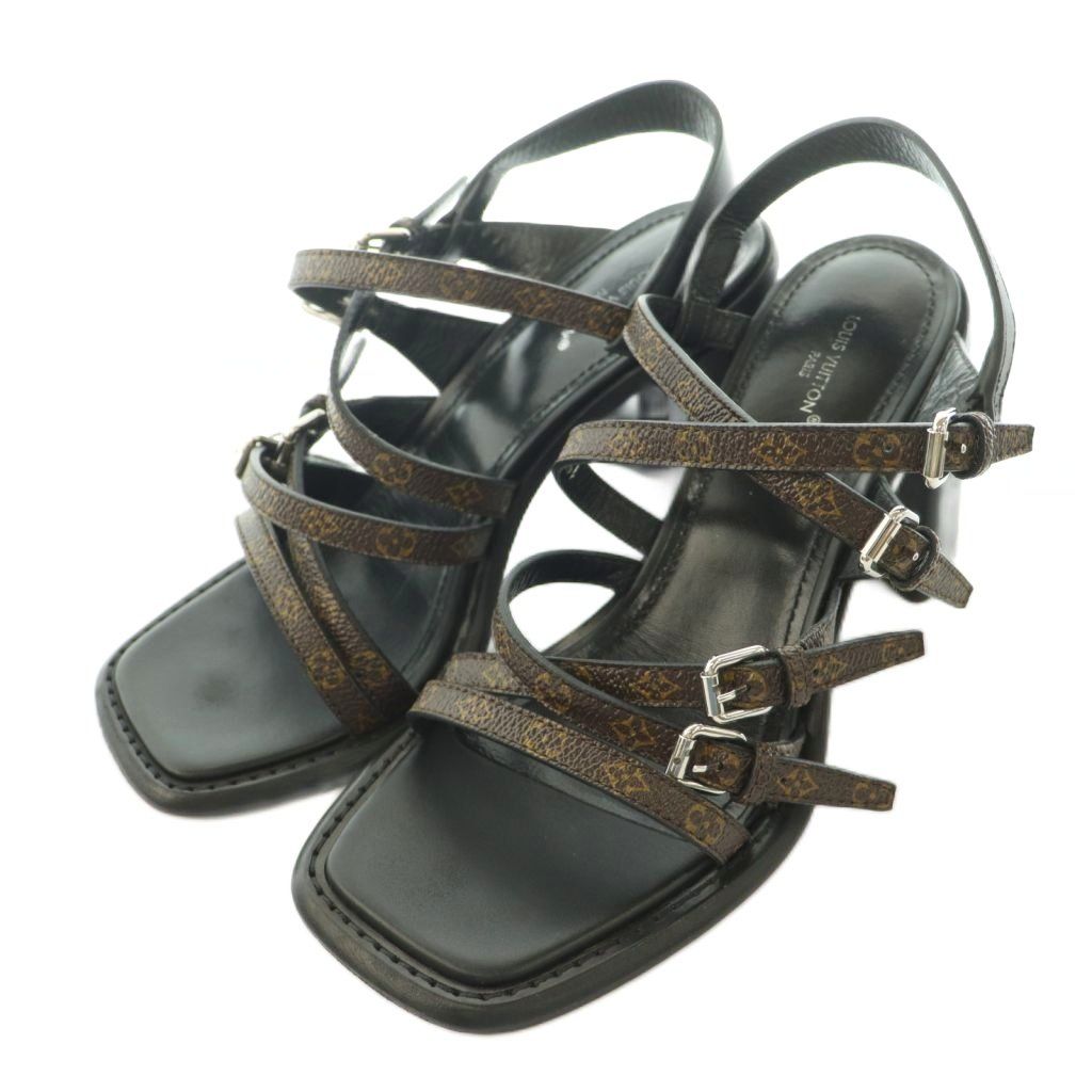 Louis Vuitton Berlin Sandal Monogram Canvas Strap Square Toe Chunky Heels Logo