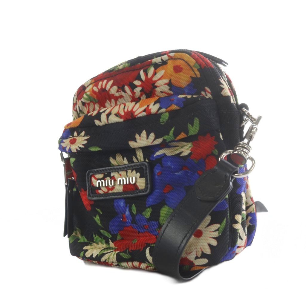 Miu Miu Miu Cordura Stbouq Flora Shoulder Bag Canvas Black — view 5