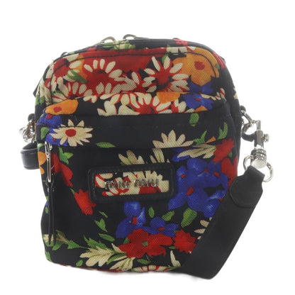 Miu Miu Miu Cordura Stbouq Flora Shoulder Bag Canvas Black