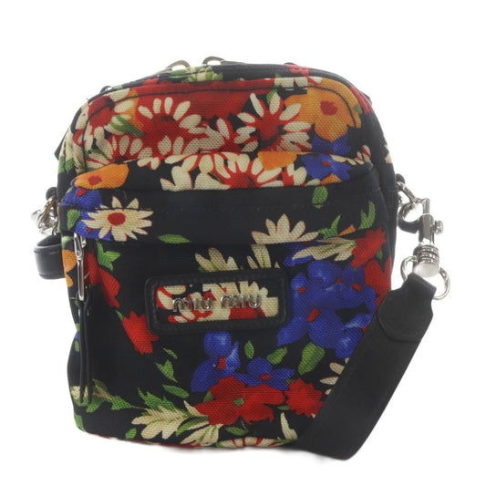 Miu Miu Miu Cordura Stbouq Flora Shoulder Bag Canvas Black