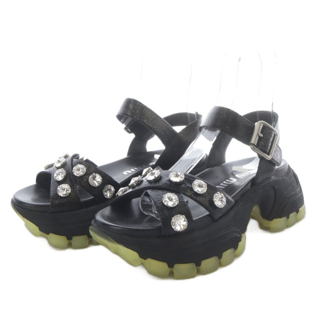 Miu Miu Miu Volume Sole Visual Platform Sandals Thick Strap 37.5 Black — view 2
