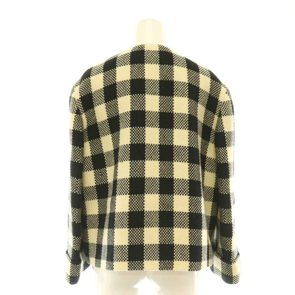 Gucci Check Collarless Jacket Wool Fully Lined 38 Ivory Black CX — view 2