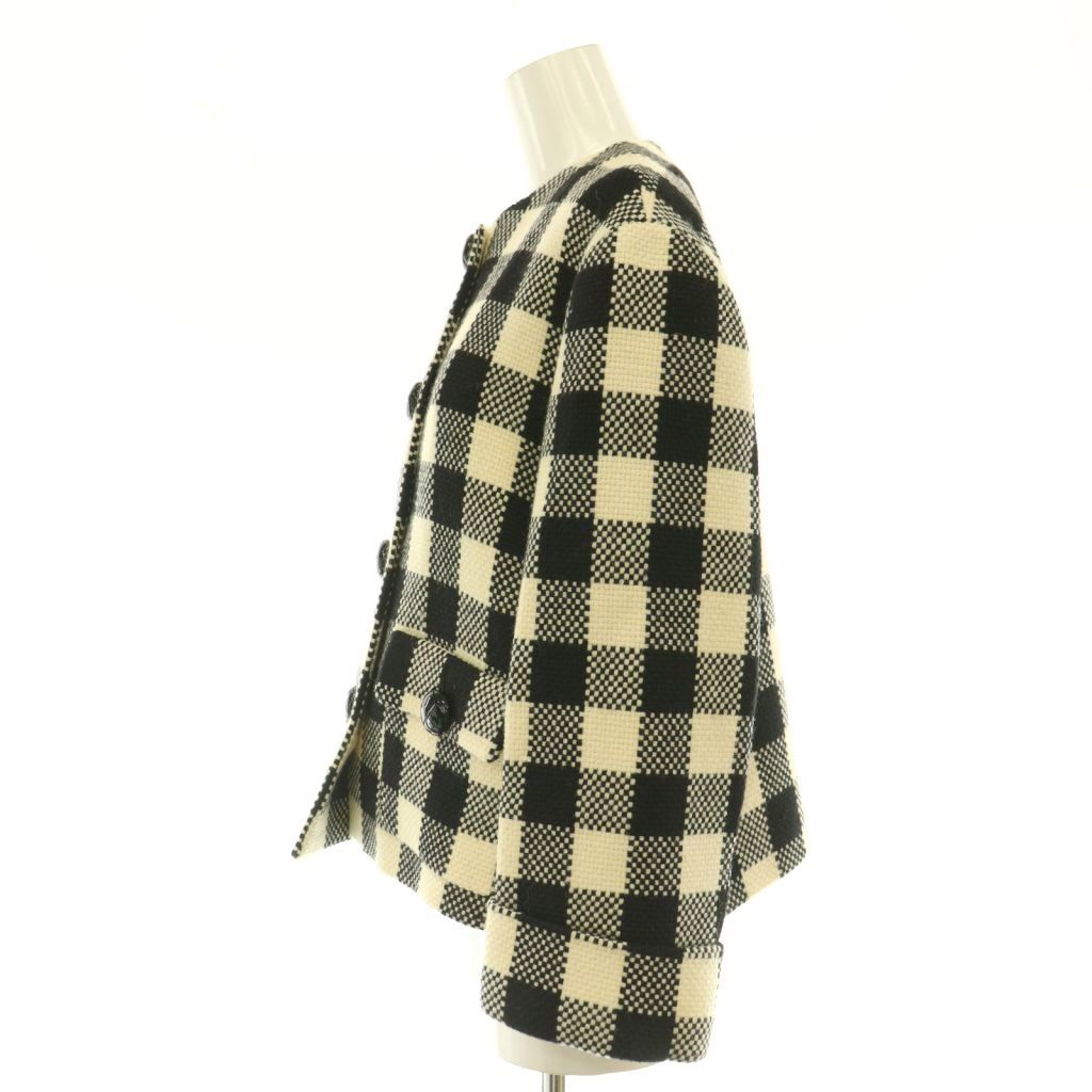 Gucci Check Collarless Jacket Wool Fully Lined 38 Ivory Black CX — view 3