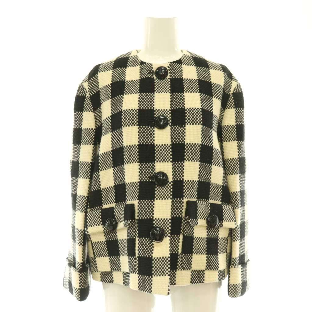 Gucci Check Collarless Jacket Wool Fully Lined 38 Ivory Black CX