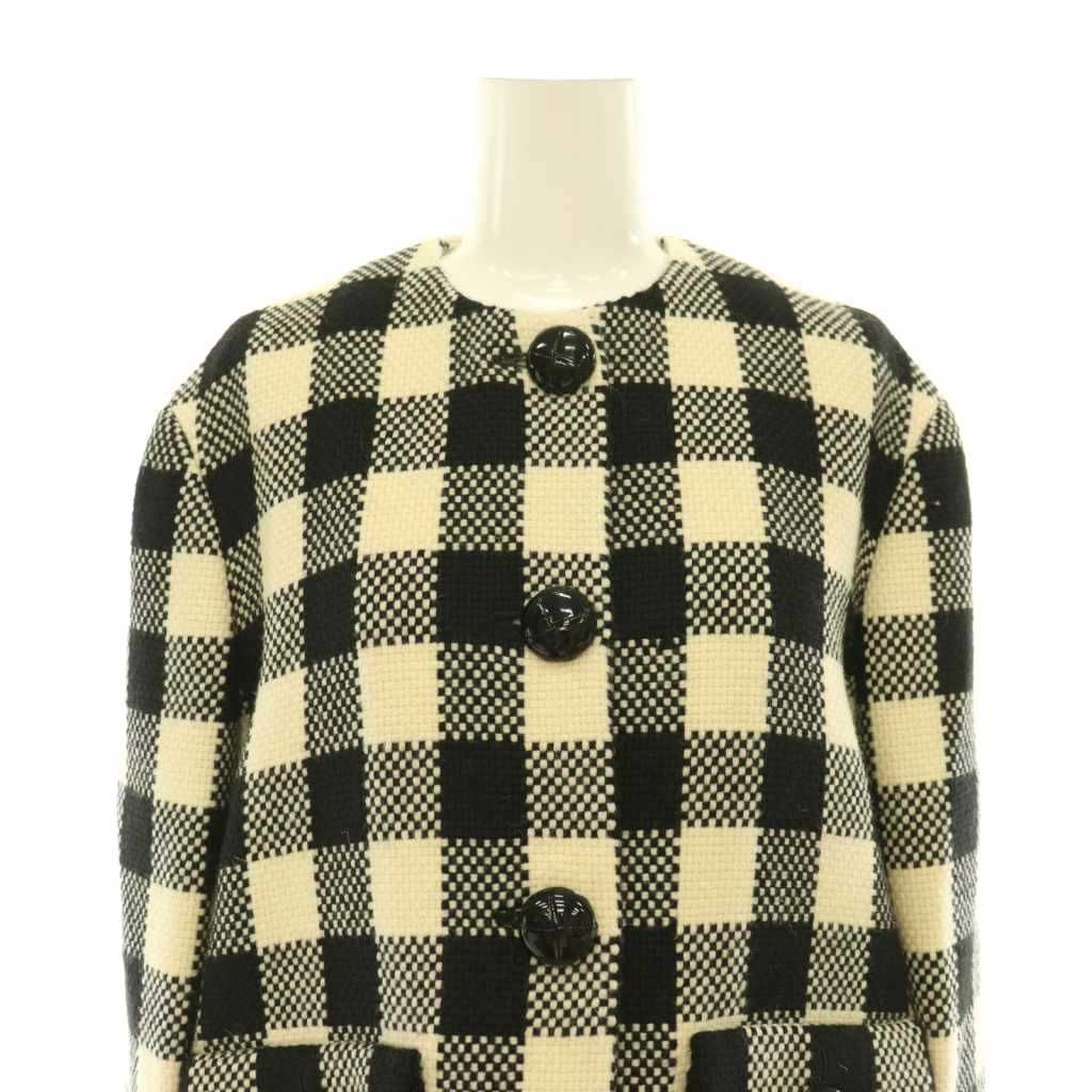Gucci Check Collarless Jacket Wool Fully Lined 38 Ivory Black CX — view 5