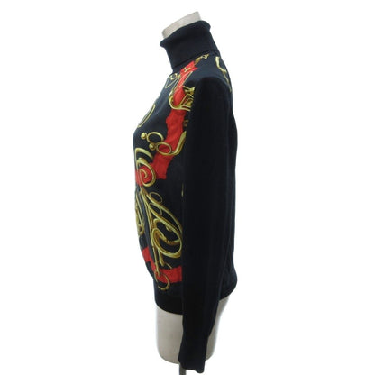 Hermes Twill Lane Knit Contrast Turtleneck Silk Wool Chain Print Black 38 HW — view 2