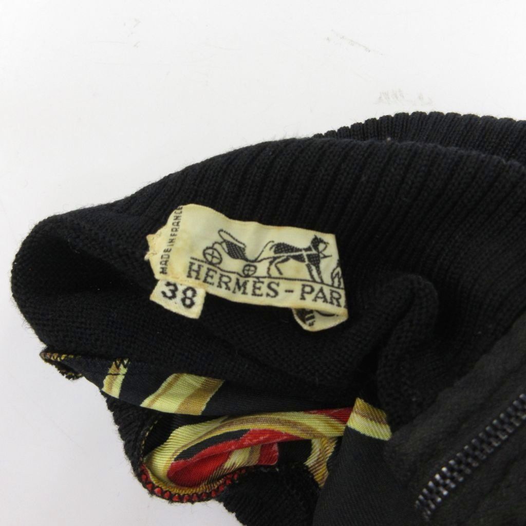 Hermes Twill Lane Knit Contrast Turtleneck Silk Wool Chain Print Black 38 HW — view 6