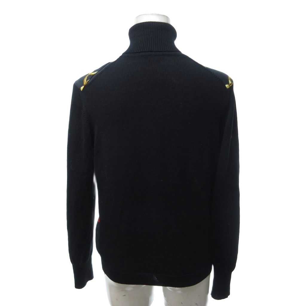 Hermes Twill Lane Knit Contrast Turtleneck Silk Wool Chain Print Black 38 HW — view 3